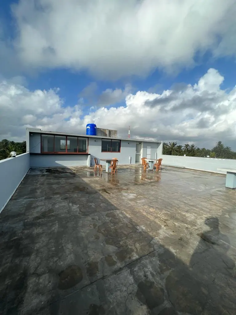 Wide view of the furnished rooftop terrace